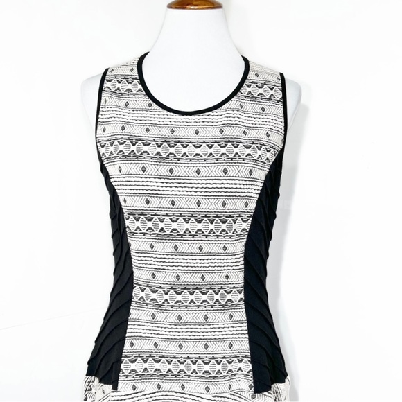 Revolve {Greylin} Black White Jacquard Diamond Sleeveless Skater Tunic Dress - Picture 7 of 14